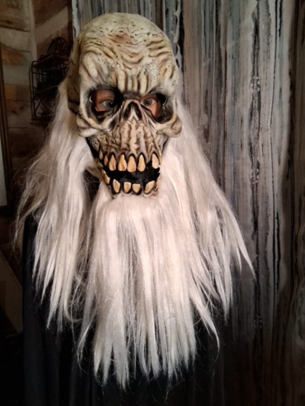 Cream Skull Mask with White Hair Kids Costume
